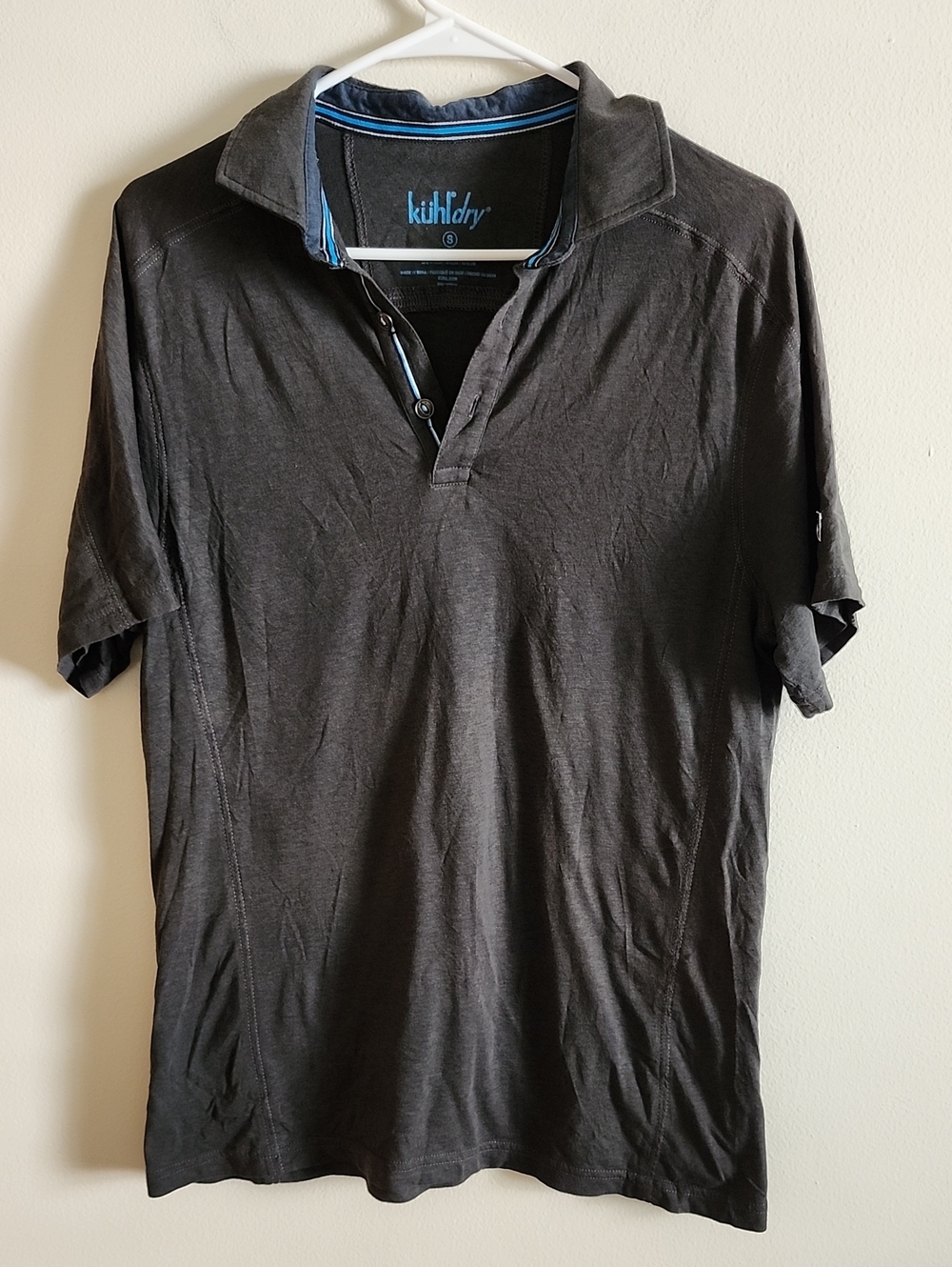 Kuhl Women's Short Sleeve Polo in Charcoal with Blue Trim Size Small